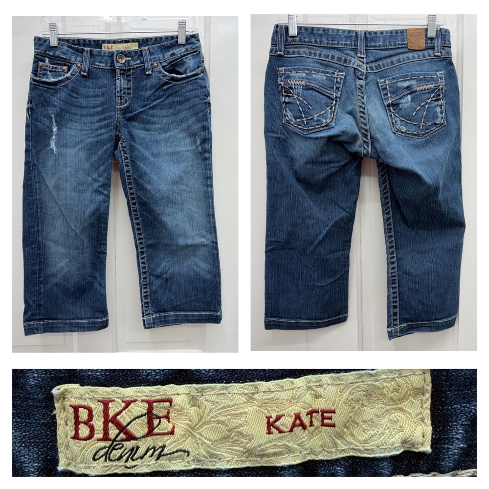 BKE Kate Stretch‎ Womens 26 Thick Stitch Distressed Denim Capri Jeans BK12125